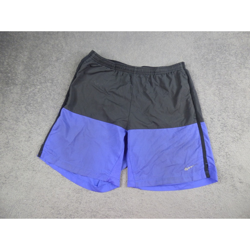 Nike Dri-FIT Running Shorts Mens Small Black Purple Colorblock Zipper Pocket